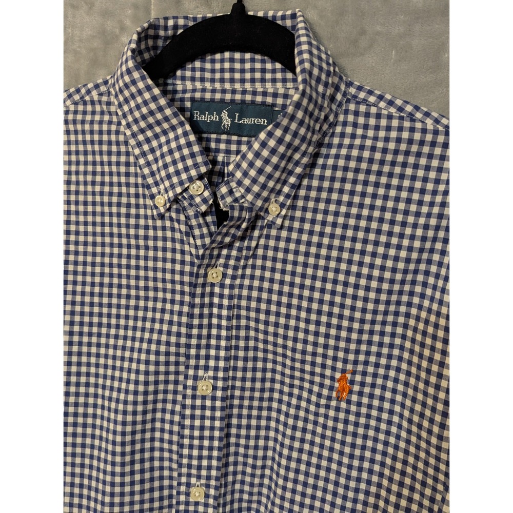 Ralph Lauren Button Down Shirt Mens Large Blue Gingham Check Long Sleeve Pony